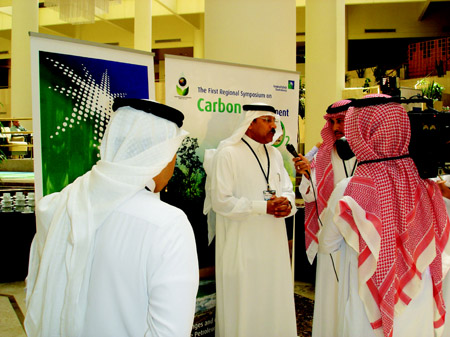 Saudi Aramco's President and CEO, Mr Abdallah S Jum'ah being interviewed by the press at the symposium.